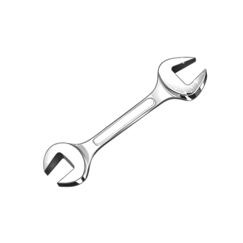 A shiny steel wrench with clean lines, designed for mechanical work, isolated on a white background, perfect for showcasing tools and equipment. png