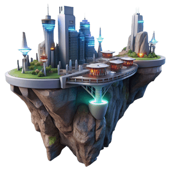 exemplary art deco A futuristic city built into the side of a giant cliff face, interconnected by glowing bridges and flying vehicles. Dynamic, high contrast lighting. Cyberpunk style 4K png