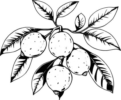 Elegant Black And White Illustration Of Limes On A Branch With Lush Leaves vector
