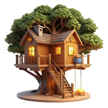 mesmerizing rare Treehouse built into giant sequoia, warm evening light, rustic style, digital art, png