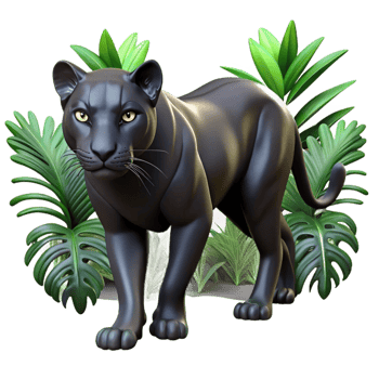 vibrant exemplary A sleek black panther stalking through the jungle, dappled sunlight, realistic rendering png
