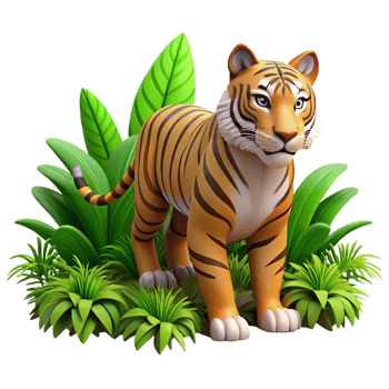 splendid signature A powerful tiger stalking through the jungle, dappled sunlight and lush vegetation, in a realistic style png