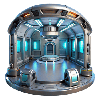 alluring rare Space station interior, sleek metallic surfaces, artificial light, futuristic, sci fi style png