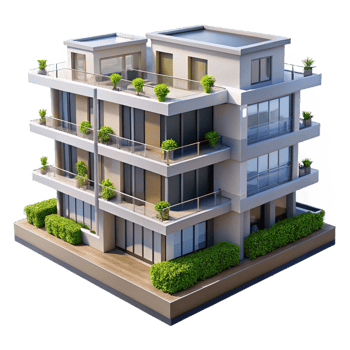 sumptuous tranquil industrial A modern apartment building, balcony gardens, sustainable architecture, architectural rendering, masterfully captured png