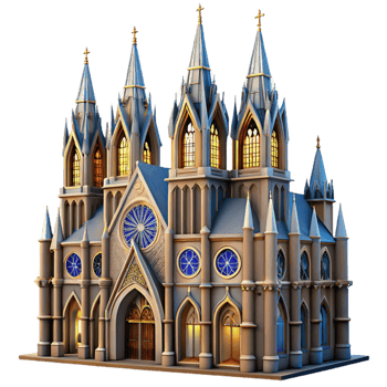 exquisite exemplary A towering Gothic cathedral, intricate stained glass windows, dramatic lighting, highly detailed, photorealistic, png