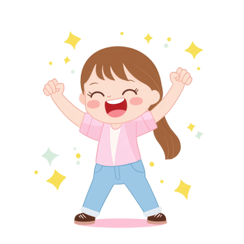 Cheerful child celebrating success with joyful expressions, surrounded by sparkling stars, representing happiness and positivity. png