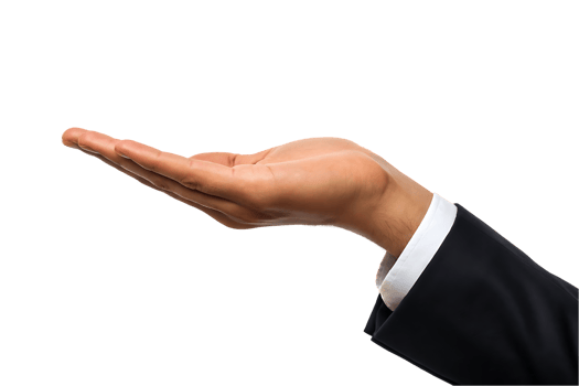 Open hand, palm up, business suit sleeve png