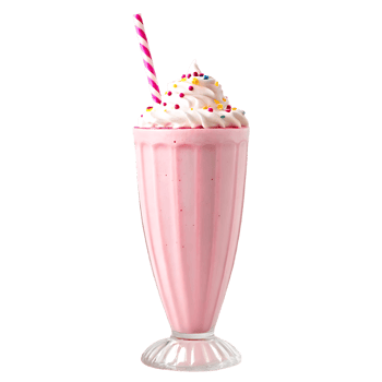 Delicious strawberry milkshake with whipped cream and sprinkles. png