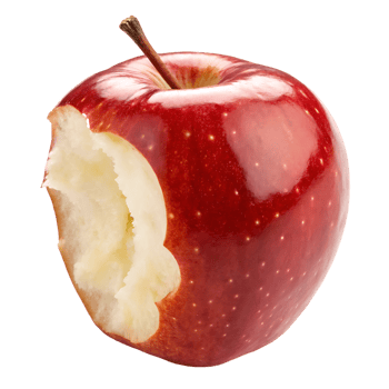 A red apple with a bite taken out of it. png