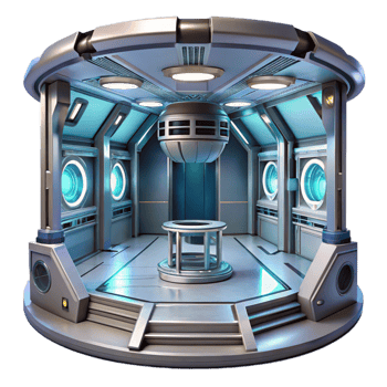 nostalgic splendid Space station interior, sleek metallic surfaces, artificial light, futuristic, sci fi style expertly shot png