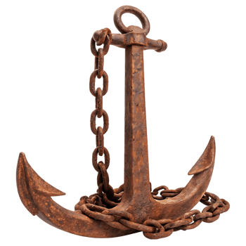 Rusty anchor with chain, nautical symbol of hope and stability. png