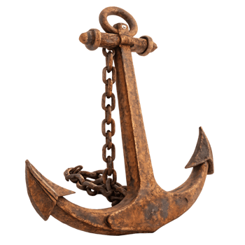 Old rusty anchor with chain. Nautical, maritime, sea, ocean, vintage. png