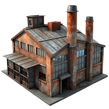 dreamy elegant An abandoned industrial factory, rusty metal, broken windows, eerie atmosphere, dimly lit, photorealistic, 4K png