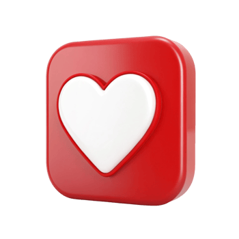 Red Square Icon with Heart, 3D Rendering, Isometric View, High Quality, Social Media png