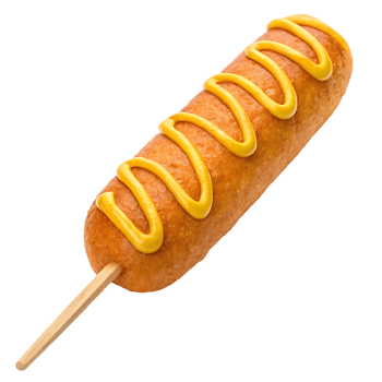 Delicious corn dog with mustard. Classic American fair food. png