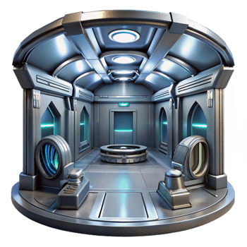 dazzling tranquil creative Space station interior, sleek metallic surfaces, artificial light, futuristic, sci fi style authentic png