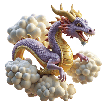 elegant exemplary A majestic Japanese dragon soaring through the clouds, scales shimmering in the sunlight, vibrant and dynamic, png