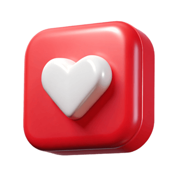 3D Glossy Red Rounded Square with White Heart Centered, Rendered png