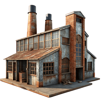 ethereal picturesque An abandoned industrial factory, rusting metal, broken windows, gritty and realistic, urban photography style, 8K png