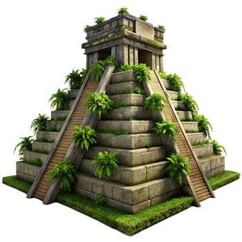 inspired classic An ancient Mayan pyramid temple, overgrown with vines, dramatic lighting, hyperrealistic, cinematic angle, 8K png