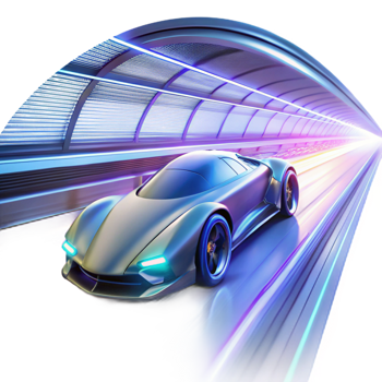 dramatic futuristic A futuristic racing vehicle speeding through a neon lit tunnel, leaving trails of light and energy. Speed painting style, motion blur precision png