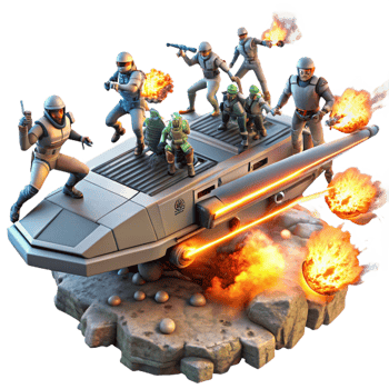 beautiful coveted A group of space pirates boarding a derelict spaceship, laser fire illuminating the scene, smoke and debris filling the air. Comic book style, dynamic composition png