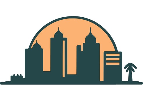 City Skyline with Green and Orange Sun vector