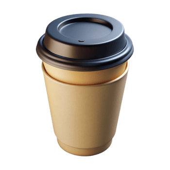 CloseUp on Coffee Cup with Lid and Sleeve, 3D Render png