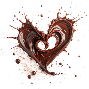 Heart Shaped Chocolate Splash with Droplets and Powder png