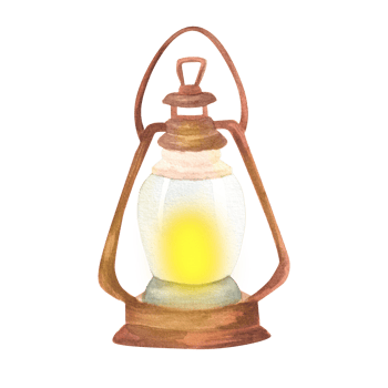 Lighted camping lantern. Metal kerosene lamp. Tourist equipment. Exploration clipart. Hiking. Isolated image. Hand-drawn watercolor illustration. For postcards, scrapbooking, stickers, design png