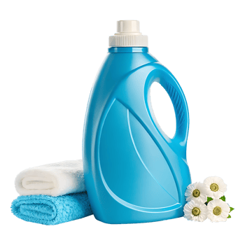 Laundry detergent bottle with towels and flowers png