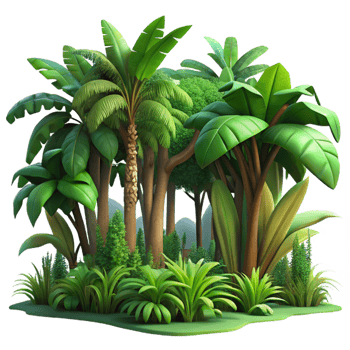 fascinating bohemian A lush tropical jungle, dappled sunlight filtering through the canopy, vibrant and detailed style handcrafted png