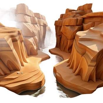 dramatic celebrated A desert canyon carved by wind and water, dramatic and imposing, realistic style, harsh sunlight png