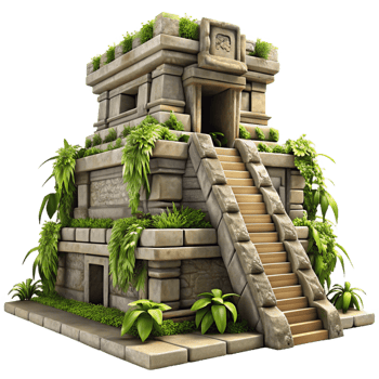passionate gorgeous An ancient Mayan temple in the jungle, intricate carvings, overgrown with vines, dappled sunlight luxury png