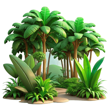 wonderful iconic A lush tropical jungle, dappled sunlight filtering through the canopy, vibrant and detailed style png