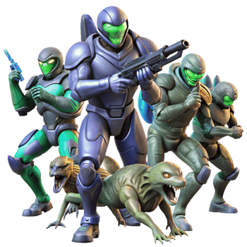 passionate breathtaking A group of futuristic soldiers fighting alien creatures, dynamic action, comic book style top tier png
