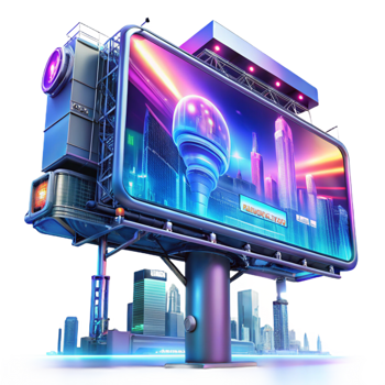 fascinating vintage A futuristic holographic billboard displaying an advertisement, bustling city street backdrop, neon lights, cyberpunk style, original png