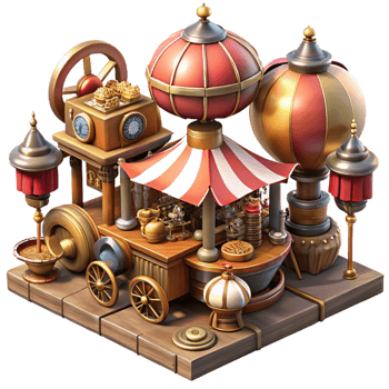 glorious tranquil gothic A bustling steampunk marketplace, filled with vendors selling strange gadgets and contraptions. Bright, midday lighting. Concept art style high resolution png