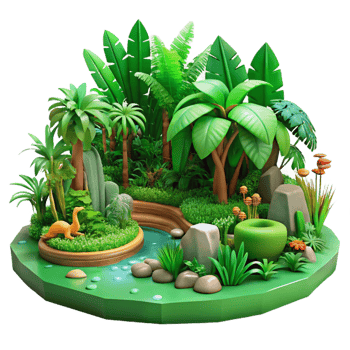 passionate magnificent A lush green jungle with exotic plants and animals, vibrant colors, jungle style, detailed environment, gallery standard png