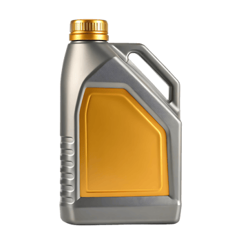 Gray plastic canister with gold label. Motor oil, lubricant, industrial. png