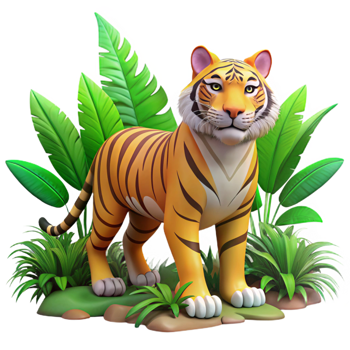acclaimed victorian A majestic tiger stalking through the jungle, dappled sunlight, realistic rendering perfect clarity png