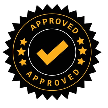 Gold Checkmark Approval Badge Official Emblem Stamp on Black Background vector