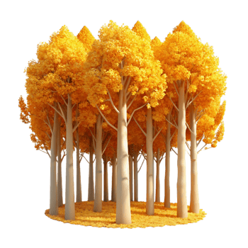 rare industrial A grove of aspen trees with golden leaves, autumnal colors, warm sunlight, top tier png