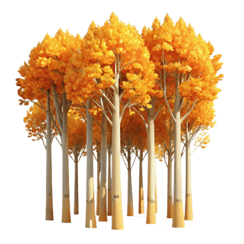 immaculate surreal A grove of aspen trees with golden leaves, autumnal colors, warm sunlight, impeccable png