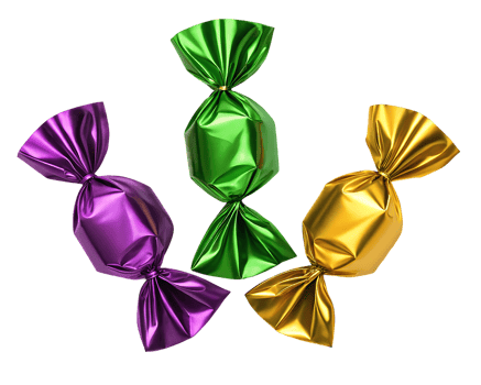Three colorful wrapped candies. png
