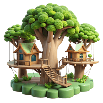 harmonious stunning A treehouse village interconnected by rope bridges, lush foliage, dappled sunlight, whimsical atmosphere, fantasy style, elite png