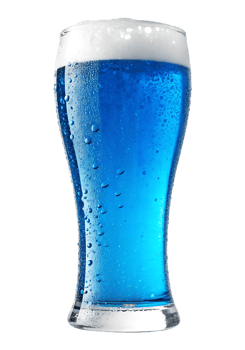 Glass of refreshing blue beer with condensation. png