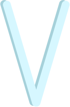 Lovely blue colors and style of english alphabet capital letter V. png