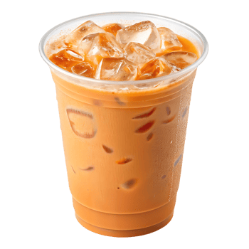 Refreshing iced coffee in a plastic cup with ice cubes. png