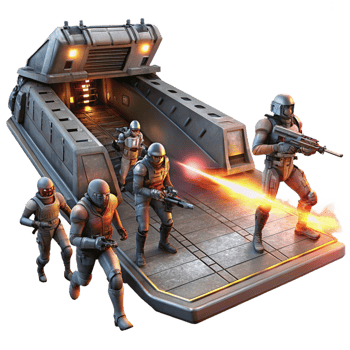 elegant inspired A group of space pirates boarding a derelict spaceship, laser fire illuminating the scene, gritty and realistic style, dramatic chiaroscuro lighting png